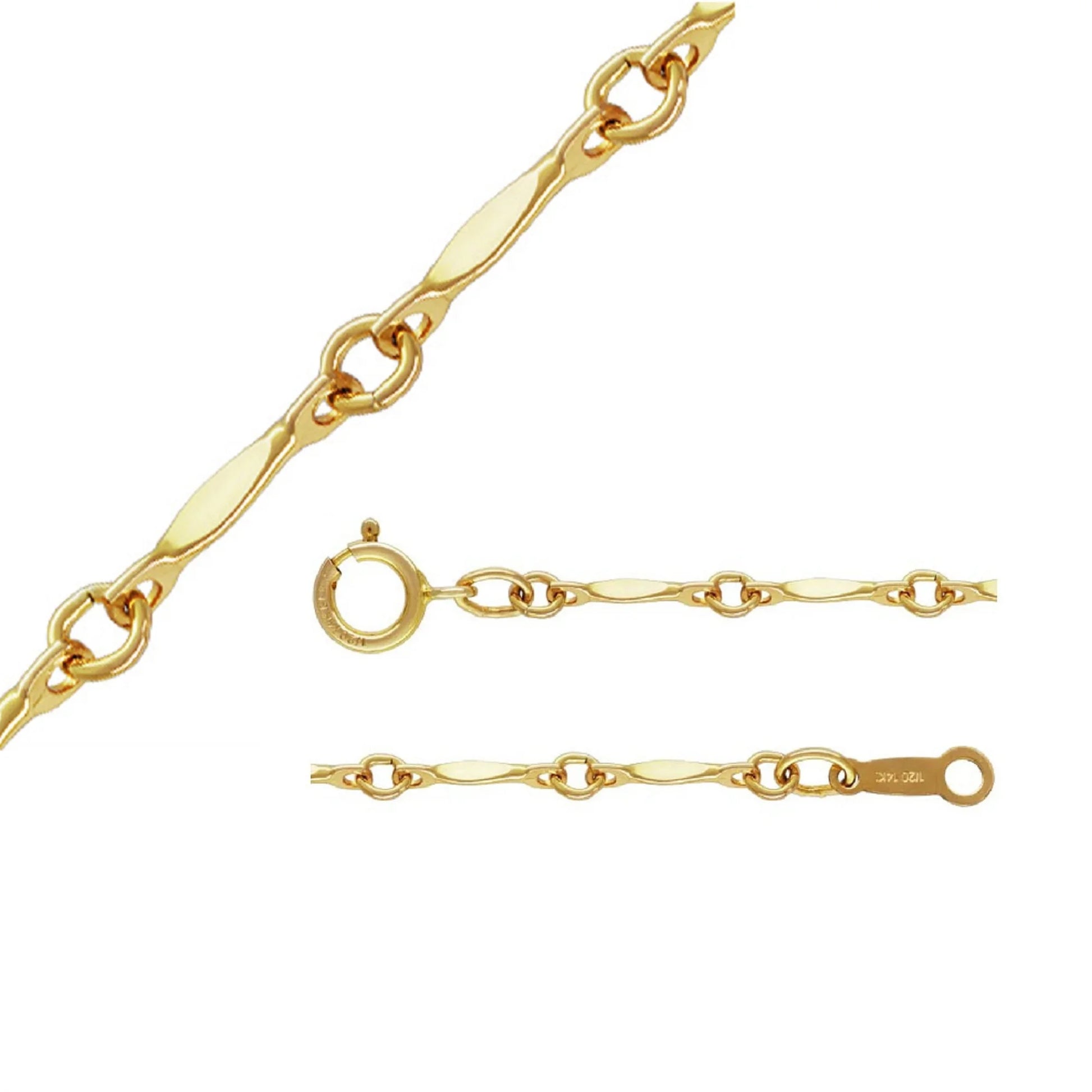 GP US 1.5mm Dapped Bar Necklace Spring Ring Clasp 14K Gold Filled Necklace Finished Bar Link Chain Necklace Wholesale