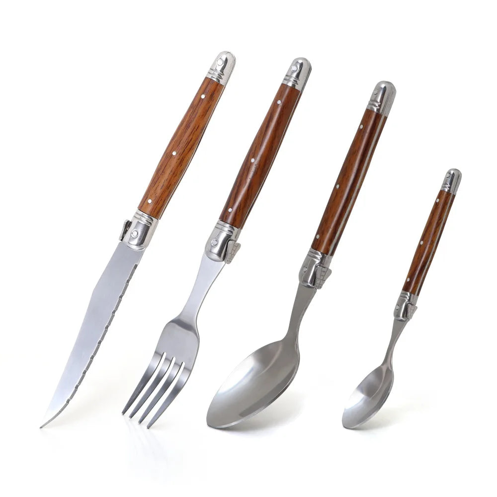 4-Piece Eco-Friendly Modern Stainless Steel Cutlery Set Plastic Handles for Kitchen Restaurant Use Includes Serrated Steak Fo