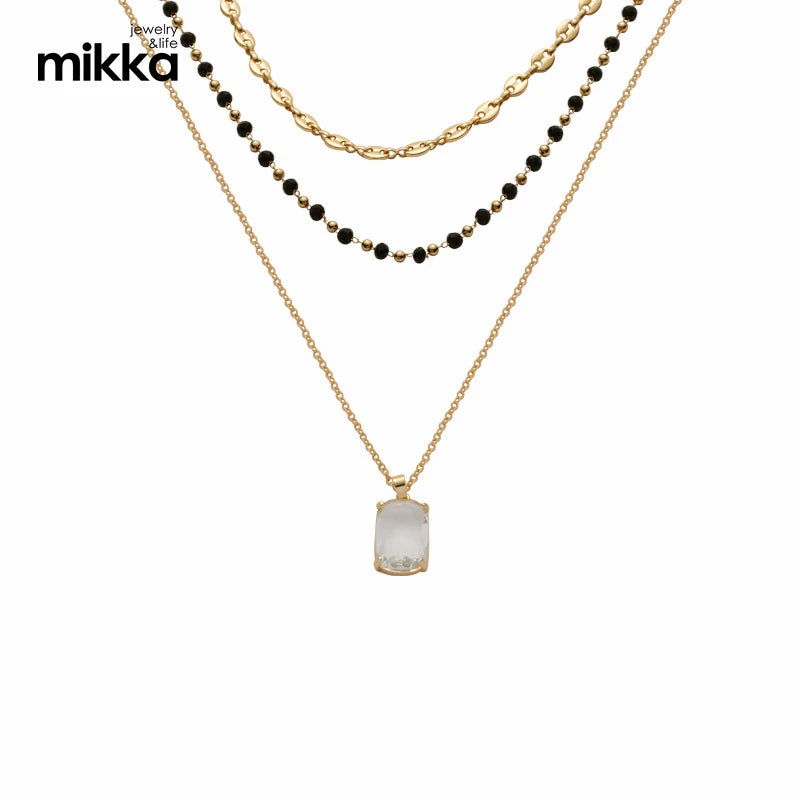New Fashion Necklace Square Pendant Necklace With 18K Gold-plated Beaded Chain for Women's Necklace