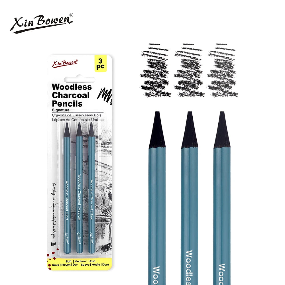 Xin Bowen 3 Pcs Blister Safe Package Woodless Charcoal Graphite Pencil Art Sketch Set Drawing Pen With UV Painted Patent Body