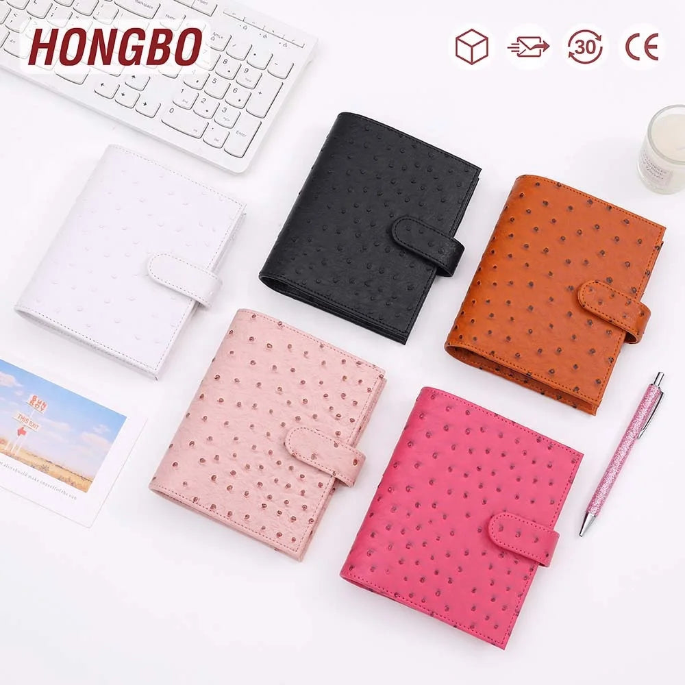 Ins Hot Portable 6 Rings A7 Ostrich Leather Budget Binder Planner As Money Binder Organizer & Planner Set