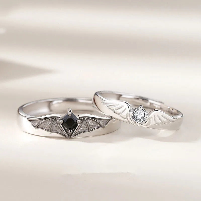 Wholesale 2PCS/Set Devil Angel Couple Rings for Women Men Simple Ring Trendy Jewelry Gifts Adjustable Wedding Engagement Ring
