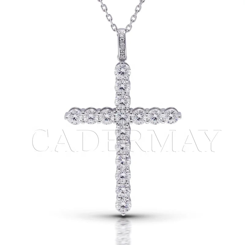 Cadermay Trendy Silver Cross Pendant Necklace with 4.7mm Moissanite Diamond Hip Hop Style Women Men Moissanite Pendant Jewelr