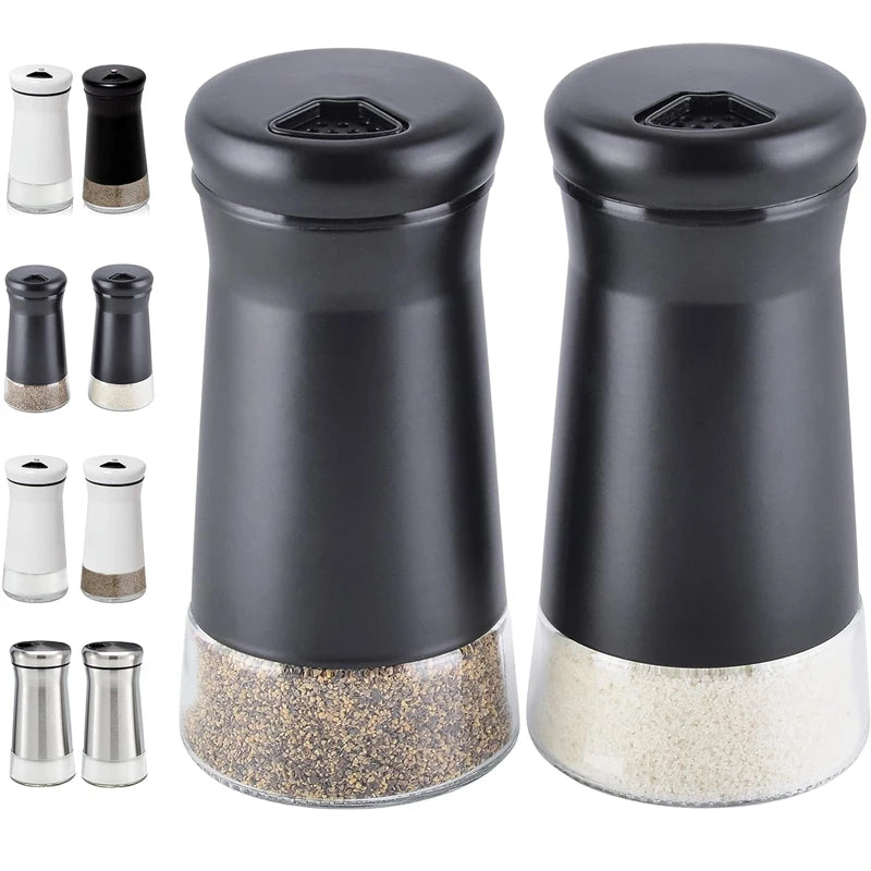Custom Farmhouse Glass Salt Shaker with Stainless Steel Lids Black Salt and Pepper Shakers with Adjustable Pour Holes