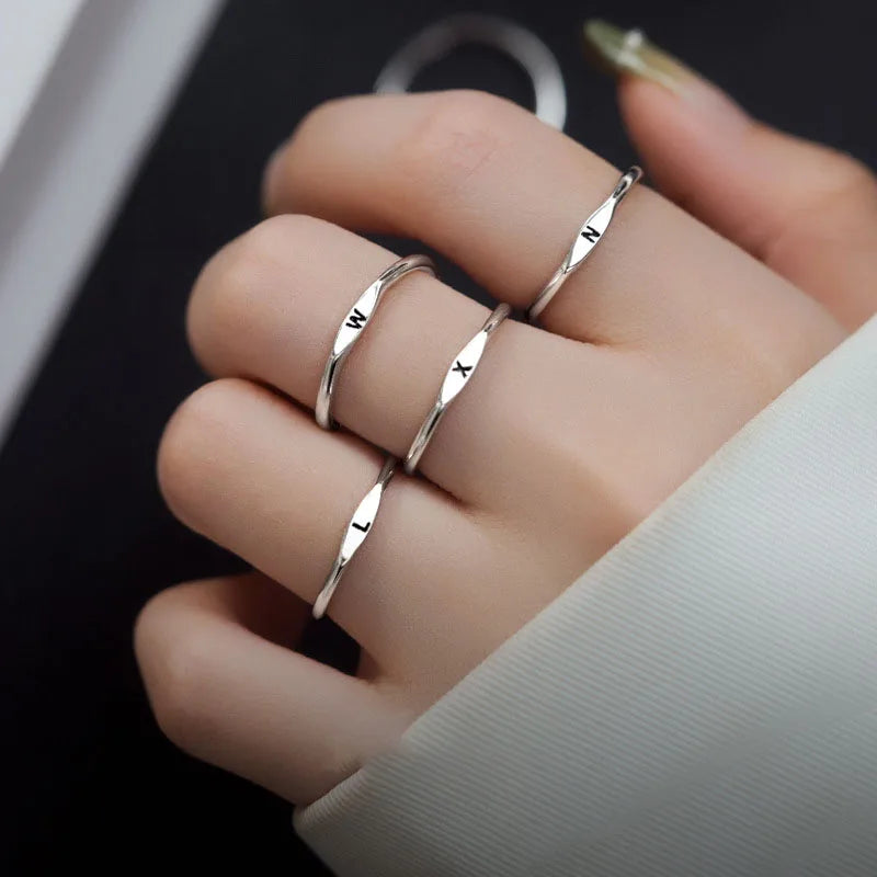 DAIHE Wholesale Custom Korean Simple S925 Sterling Silver Letter Finger Ring Adjustable Couple Rings for Women