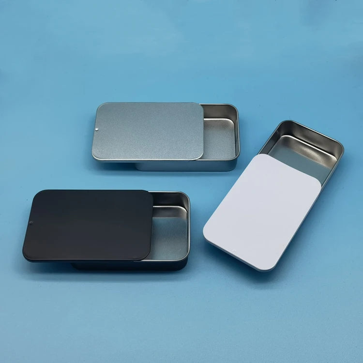100ml 3oz Custom Logo Emboss Foam Insert Rectangular Black White Metal Push-pull Slide up Tin Geometry Box
