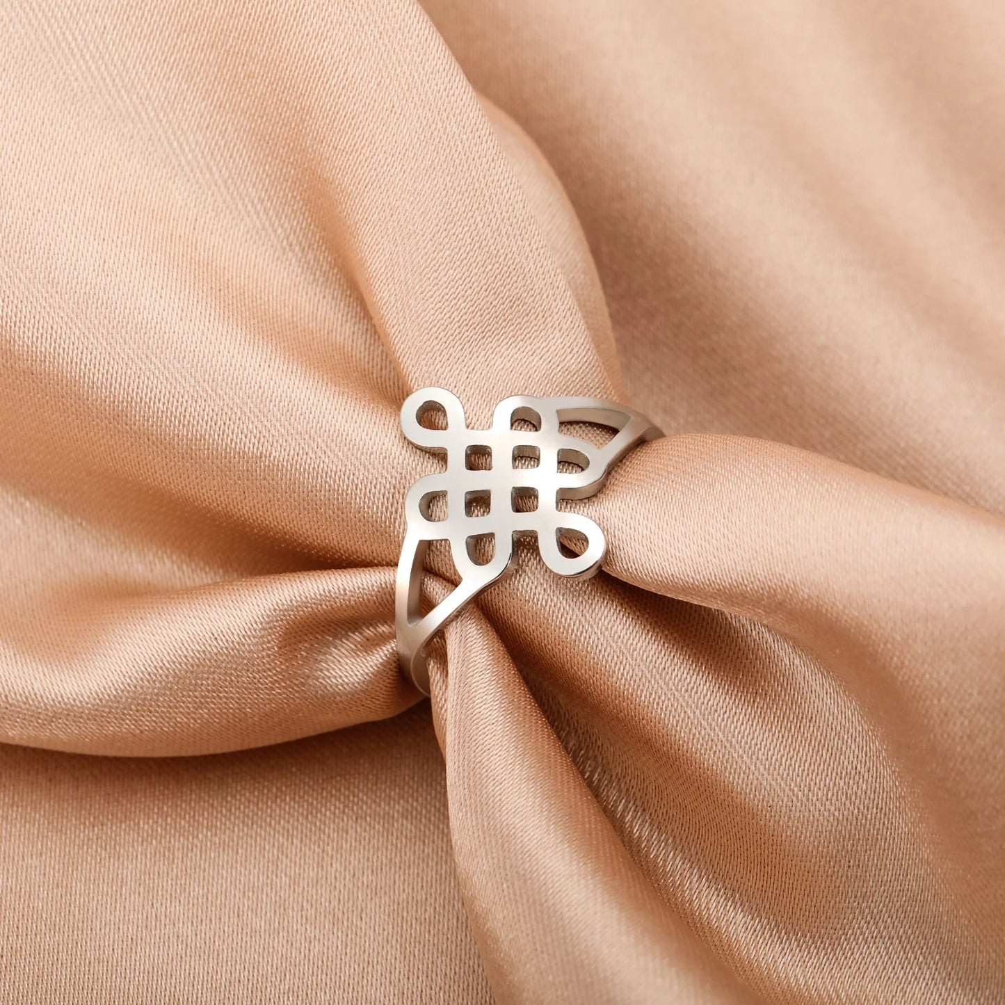Vintage Chinese Knot Ring 18K Gold Plated Fashion Stainless Steel Jewelry Rings for Men Women