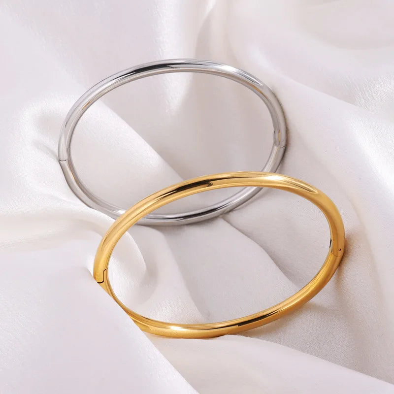 Classic Open Bracelets Female Temperament Simple Silver Bracelet 18K Gold Plated Stainless Steel Screw Bracelet for Women