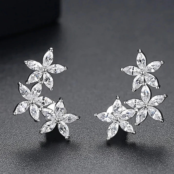 CAOSHI Hot Sale Luxury Flowers Earrings Piercing Crystal Cubic Zirconia Delicate Women Statement Jewelry Silver Plated Earrin