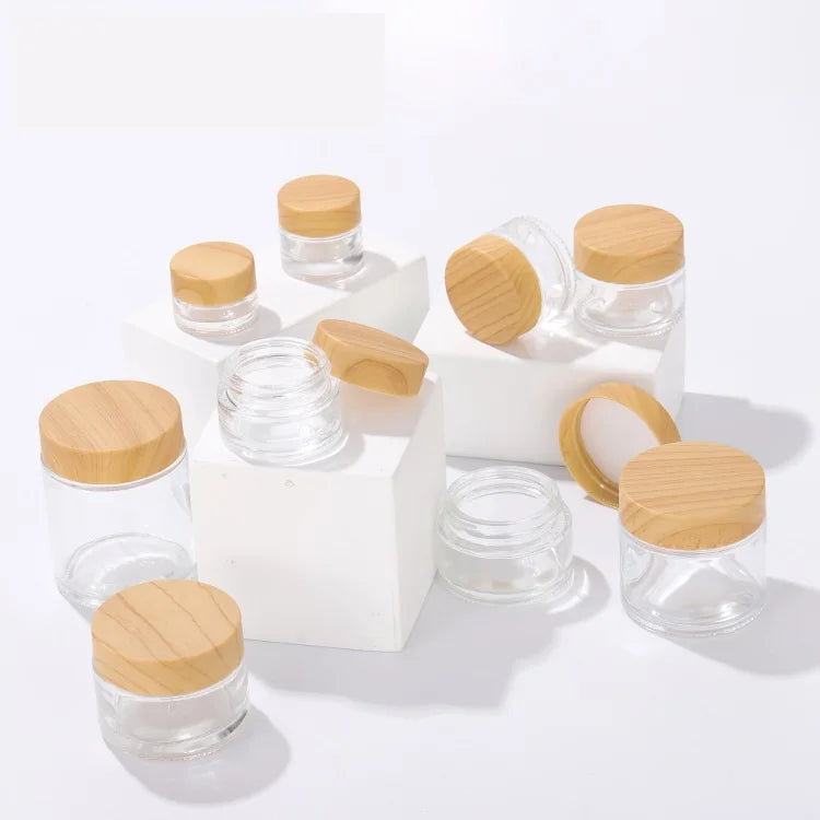 Wholesale 5g-100g Clear Frosted Glass Plastic Cosmetic Jar Screw Eco-Friendly Eye Cream Container Custom Silk Screen Embossed
