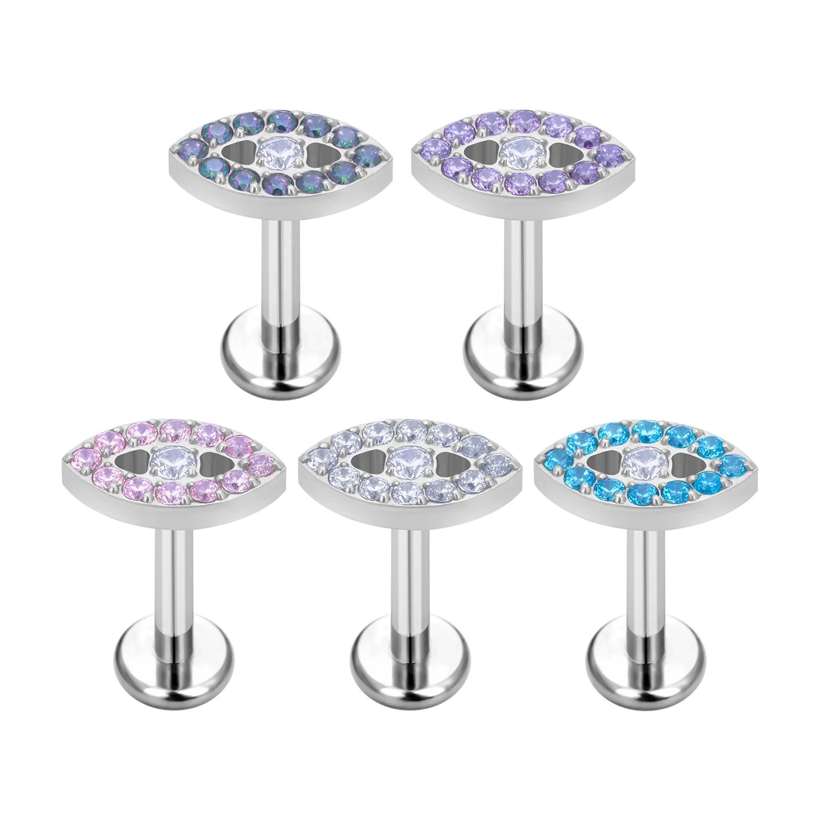 G23 Titanium Cute Wedding Body Piercing Jewelry Colorful CZ Stone Nose Rings and Lip Studs Gold Plated for Children