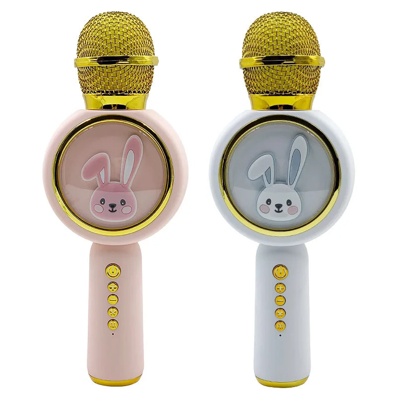 Portable Wireless Bluetooth Rabbit Microphone Children's Musical Karaoke Mic Speaker Toy Flashing Lights Kids' Party Singing