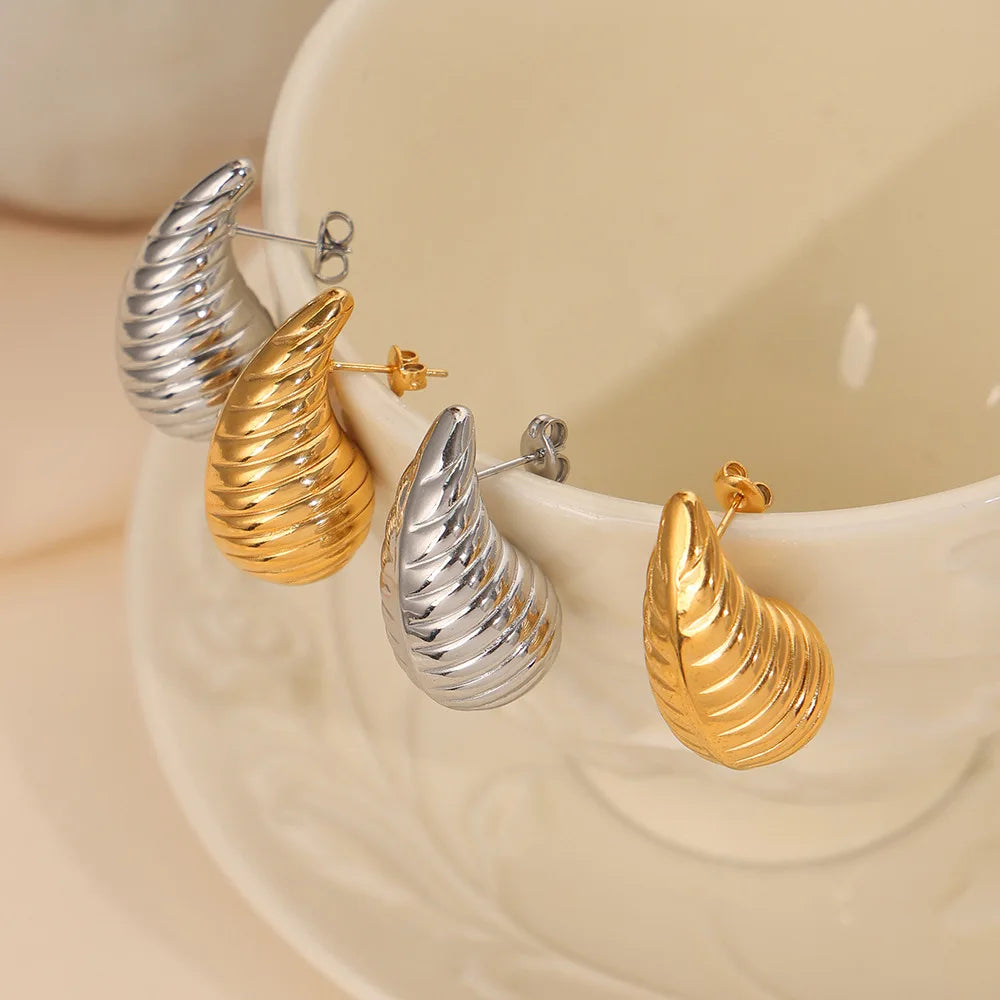 Waterproof Ribbed Teardrop Earrings Non Tarnish Delicate Daily Teardrop Earrings Stainless Steel Fashion Jewelry Earrings