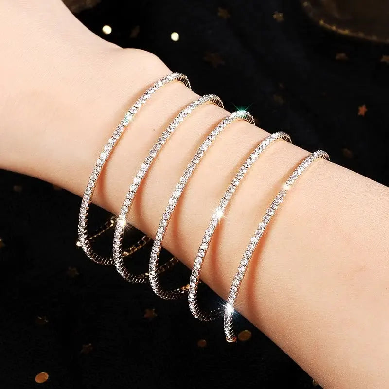Bling Bling Iced Out Chain Crystal Wedding  Chain Bracelet Adjustable Multi Layered Women Gold Silver Color Tennis Bracelet