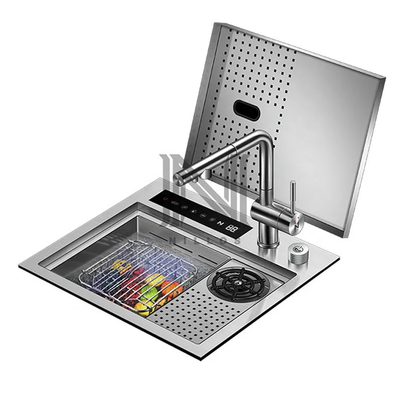 N4442X9 Vegetable & Fruit Purification Factory Price Brushed Silver 304 Stainless Steel Hidden Kitchen Sink With Cup Washer