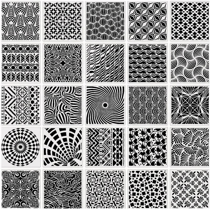 25 Pieces Geometric Stencils 6 X 6 Inch Painting Templates for Scrapbooking Tile Furniture Wall Decor