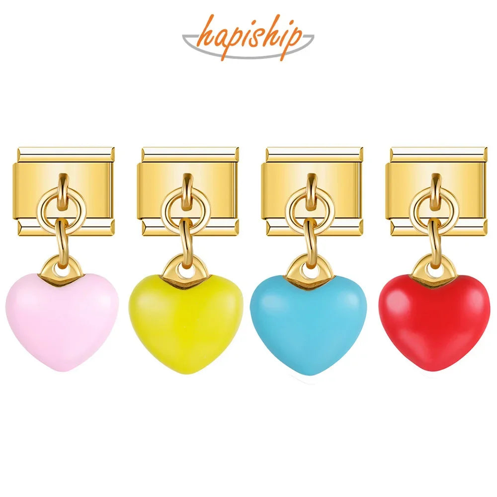 Hapiship Women Bracelet Original Daisy Romantic Colour Love Heart Italian Charm Fit 9mm Stainless Steel Making Jewelry DJ602