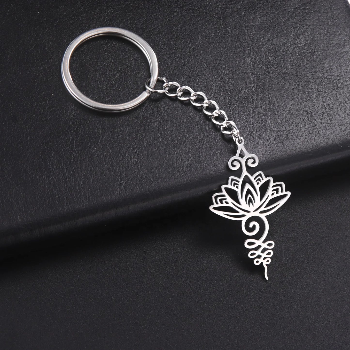 Lotus Pendant Keychain Flower Pendant Key Ring Car Key Chain Stainless Steel Pendant for Women Men