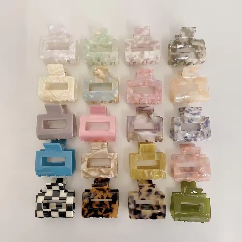 Wholesale Custom Marble Small Acrylic Acetate Hair Claw Best Selling Glitter Glossy Square Cute Hair Claw for Women Girls B03