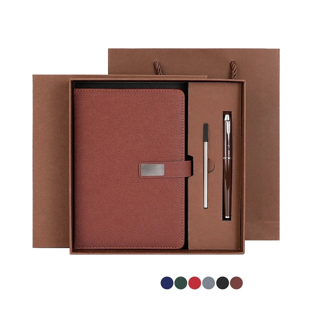 Custom Logo A5 Leather Notebook Planner and Pen Gift Set for Business Promotions-Wholesale for Corporate Gifts