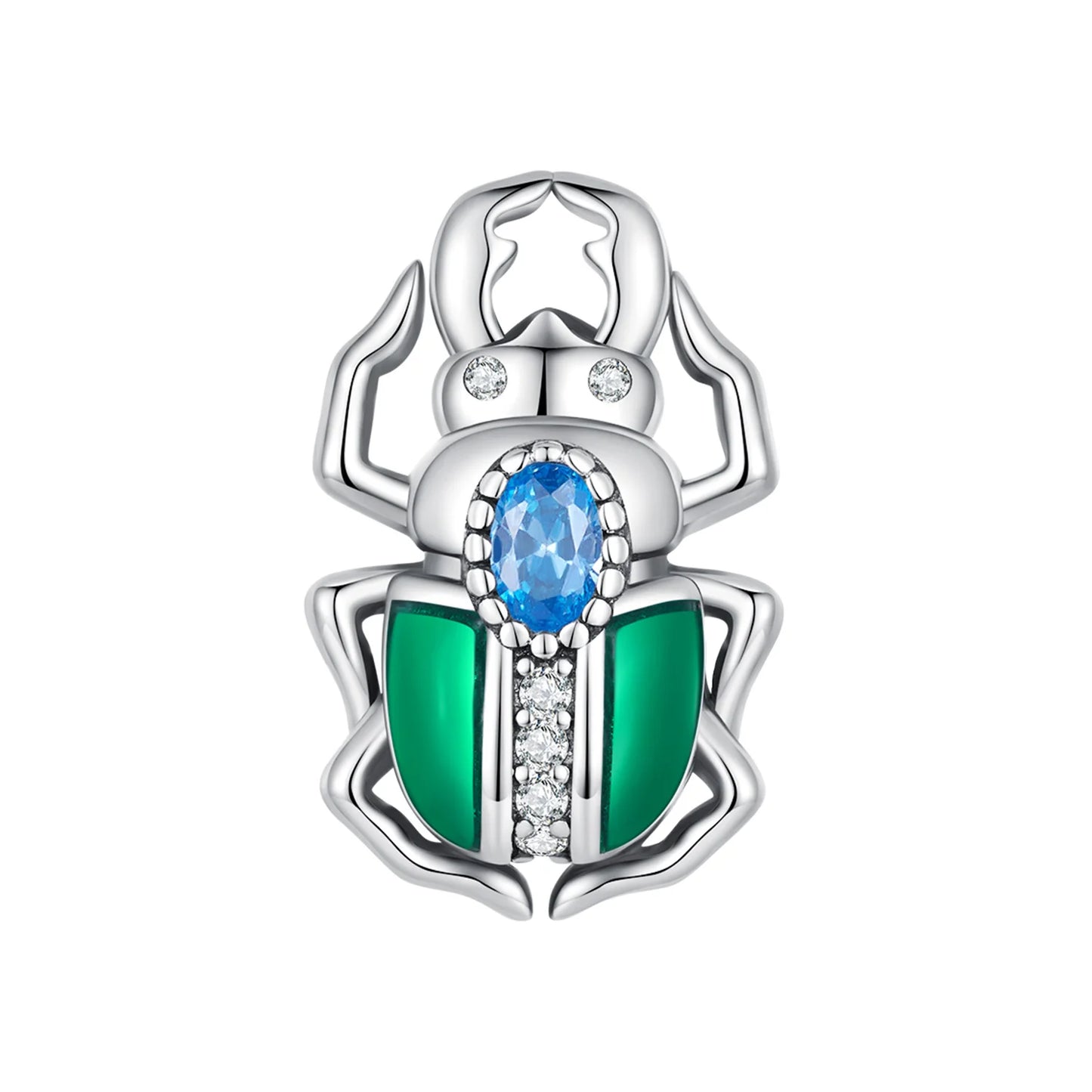 Factory 925 Sterling Silver Green Beetle Beads Animal Charms for Women Fit Bracelet DIY Necklace Jewelry Making Gift SCC2432