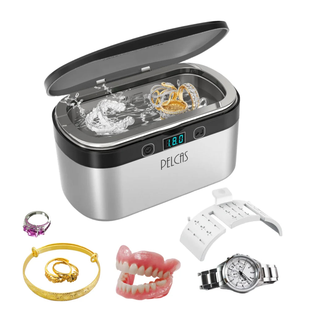 PELCAS Professional Ultrasonic Cleaner Machine for CleaningEyeglassWatchesDenturesRingBlade Razor