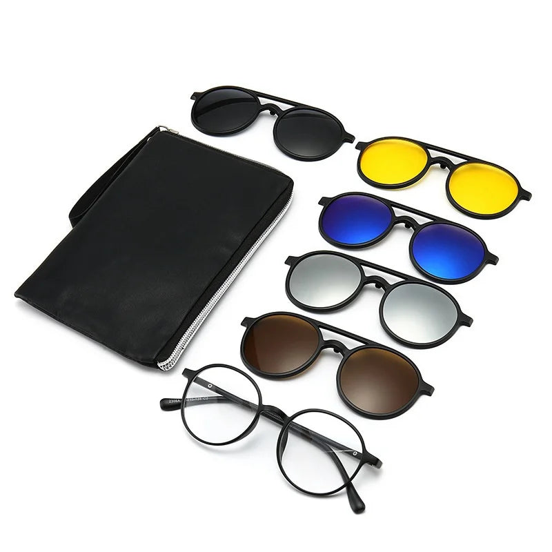 Hot Sale TR90 Night Vision Driving Sunglasses 5 in 1 Clip-on Magnetic Polarized Tac Lenses Material with Pouch