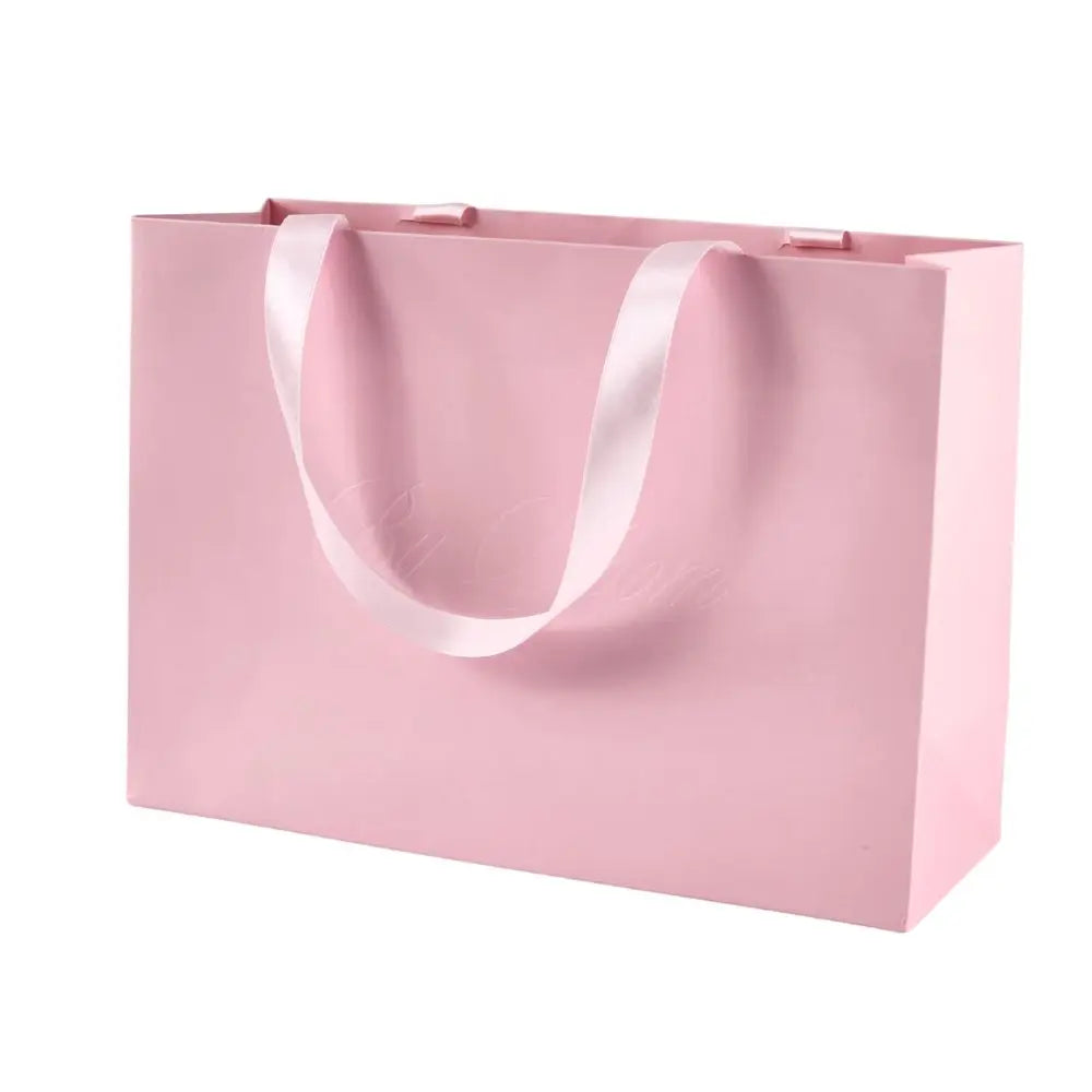 Entry Lux Custom Embossed Logo Printing With Your Own Logo Ribbon Pink Jewelry Packaging Small Shopping Clothing Paper Bags