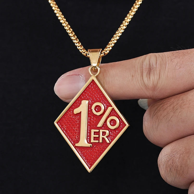 One Percent 1% ER Pendant Chain Necklace Man 316L Stainless Steel Biker Jewelry Blue Red Black Blue