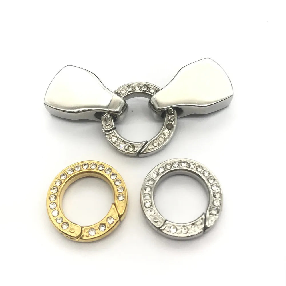 BXNK033  Stainless Steel Fastener Round Zircon Lobster Clasp Charm Necklaces Clip on Clasps for Jewelry Bracelet Making