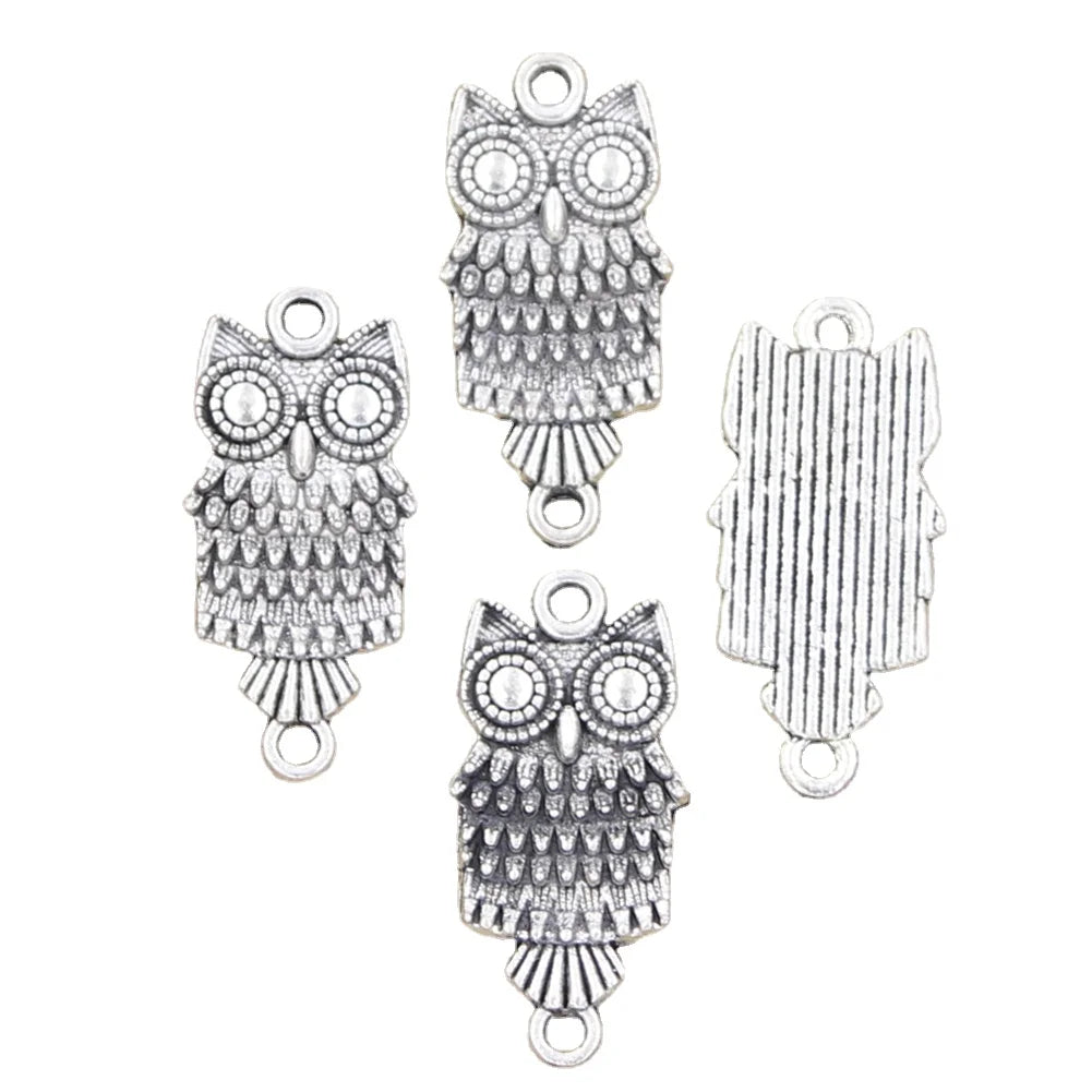 Antique Vintage Tibetan Silver Color Pendants 17x13mm Owl Connector Charms for Kids DIY Handmade Craft Jewelry Making