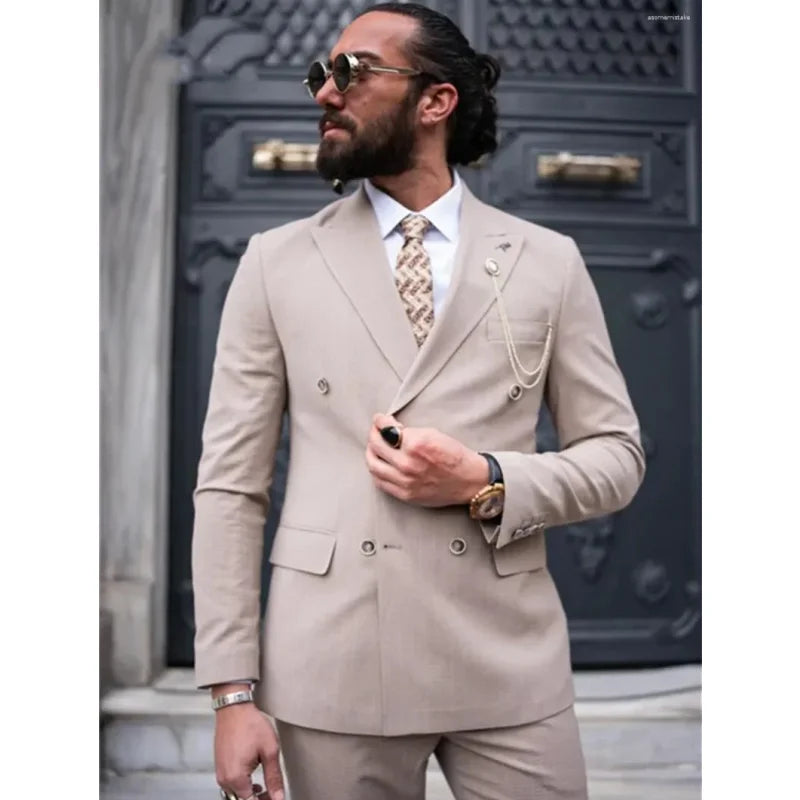 Men's Suits Classic 2 Piece Suit Simple Double Breasted Elegant Groom Wedding Dinner Prom Party Personalized Jacket Pants