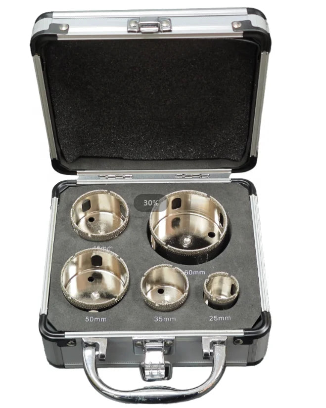 5 Piece Set of High-Quality Diamond Drilling Tools Set for Glass Tiles Electroplated Silver Diamond Hole Saw Set