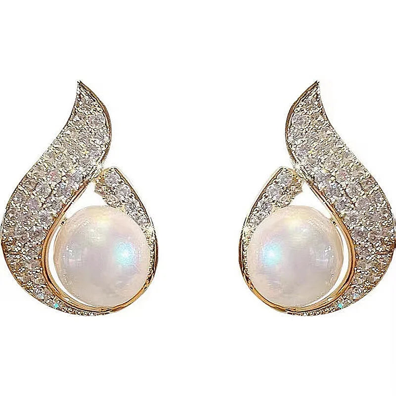 AA016019  Pearl Zircon Earrings Design Fishtail Water Drop Earrings Temperament Luxury Earrings