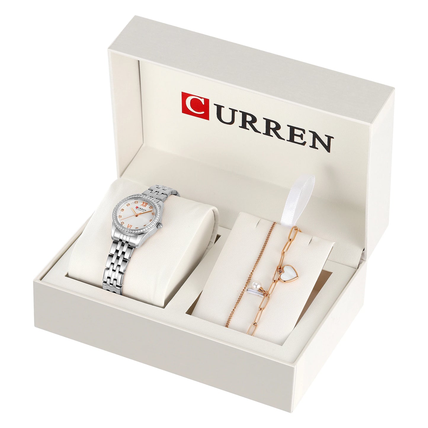 2PCS Set Luxury CURREN 9086 Watch Women Necklace Rhinestone Fashion Wristwatch Female Casual Ladies Watches Bracelet Set Cloc