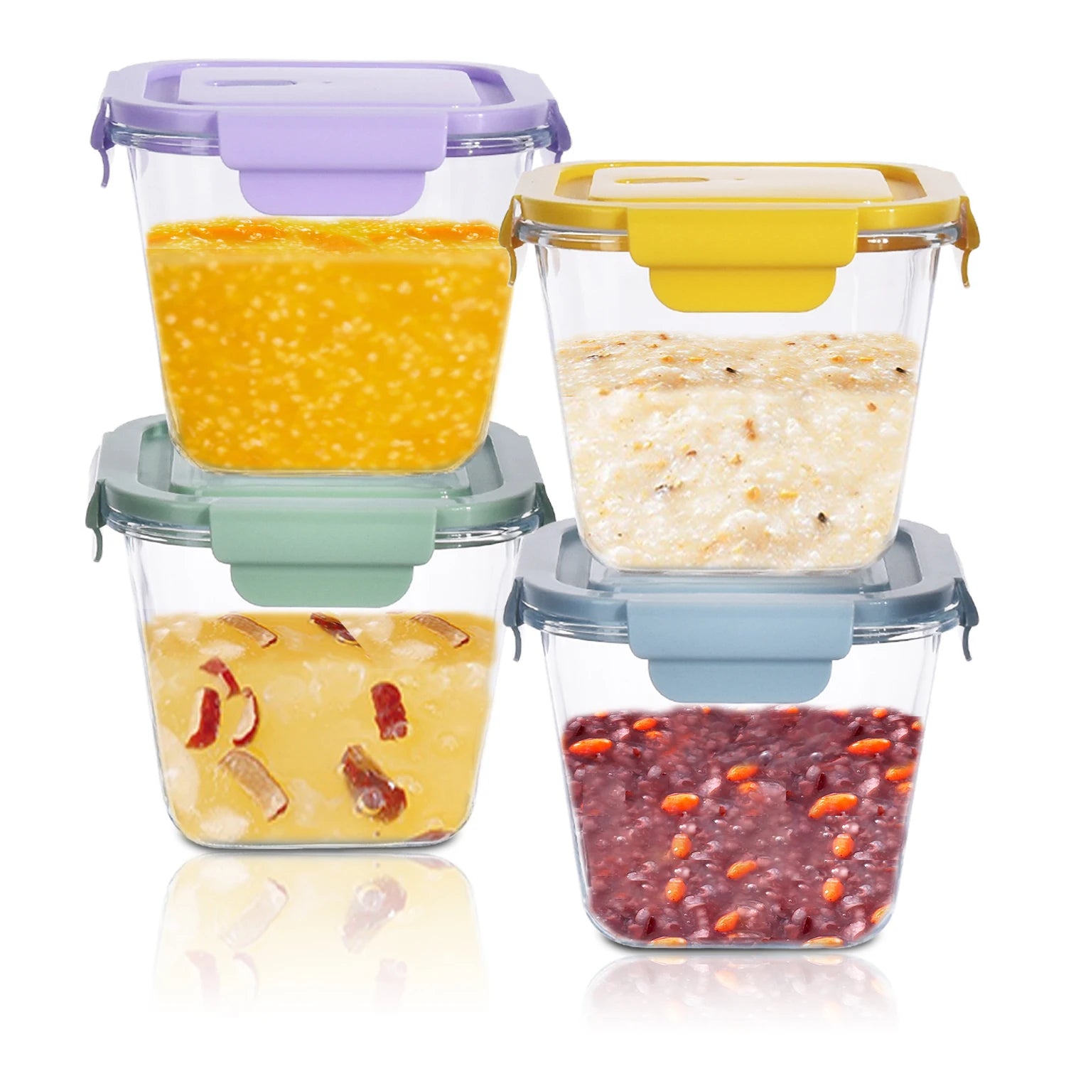 Kitchen Fresh Food Bento Microwave Safe Heatable Airtight Square Glass Clear Reusable 850ml Storage Plastic Lids Carton Packe