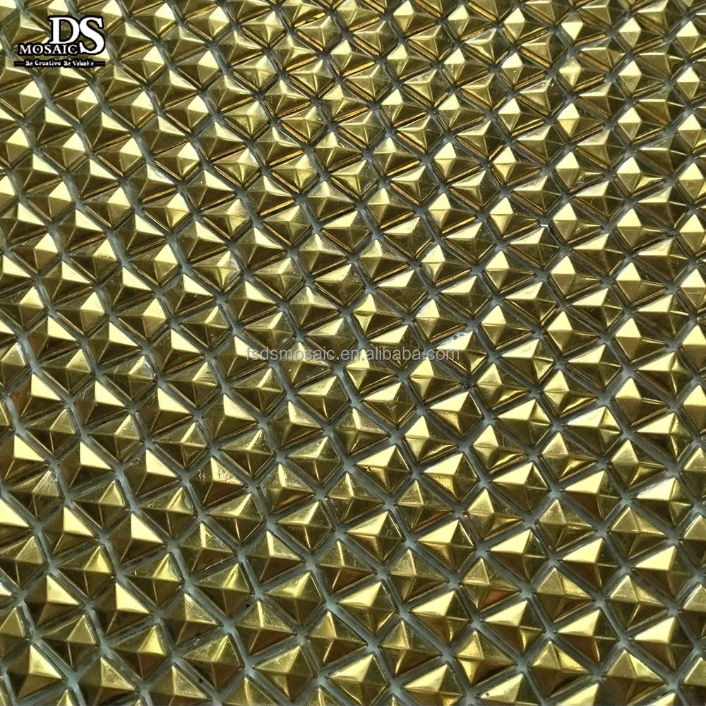 Golden Solid Aluminum 3D Shapes Metal Mosaic Tiles 4mm Thick Modern Interior Wall Tiles for Bathroom and Living Room