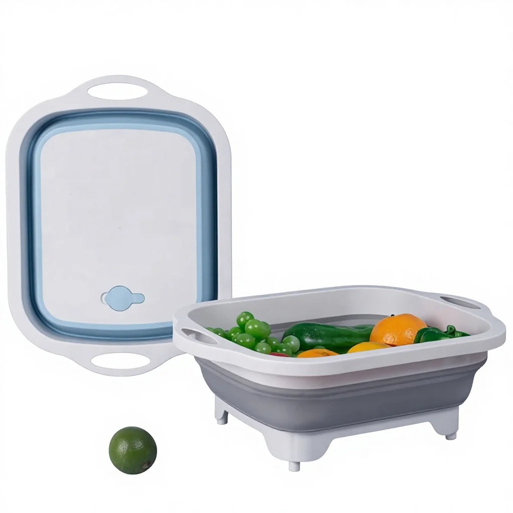 Multi Functional Greater Portable Kitchen Tools 2 in 1 Plastic Collapsible Chopping Cutting Board with Folding Strainer Colan