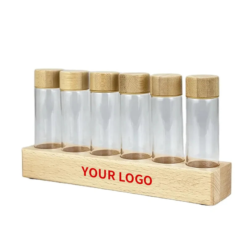 Barista Tools Accessories Walnut Beech Wood Eco-Friendly Classic Display Rack Stand Glass Test Tubes for Single Dose Coffee