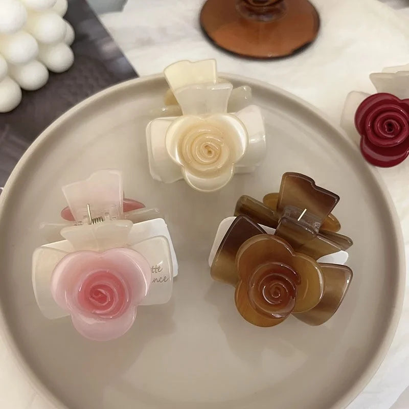New Camellia Elegant Grip Clip Back Head Coyhair Acetate Shark Clip Simple Fashion Hair Accessories
