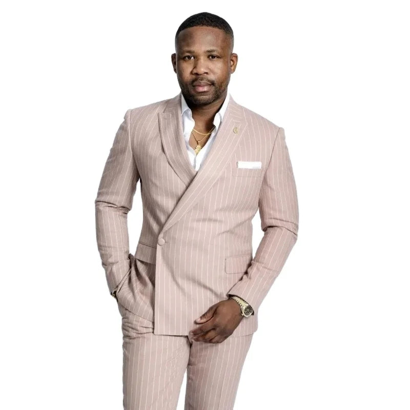 Latest Design Coat Pant Design Pink Striped One Button Men Suits Business Clothing Men's Plus Size Suits & Blazer