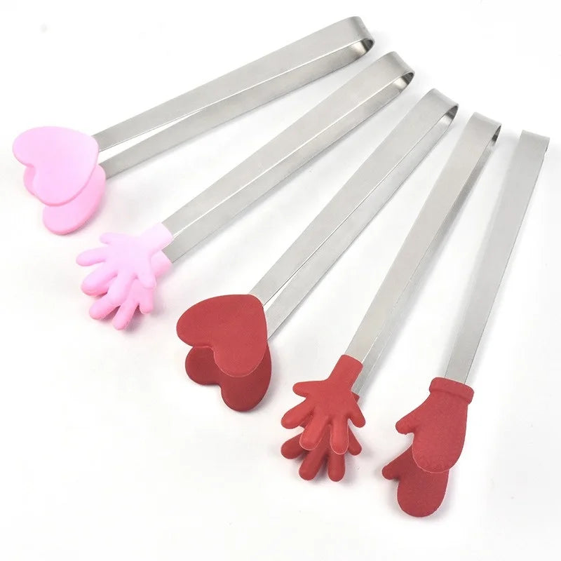 Wholesale Silicone Mini Tongs Hand Shape Food Tongs Colorful Small Kids Tongs for Serving Food Ice Cub Fruits Sugar Barbecue