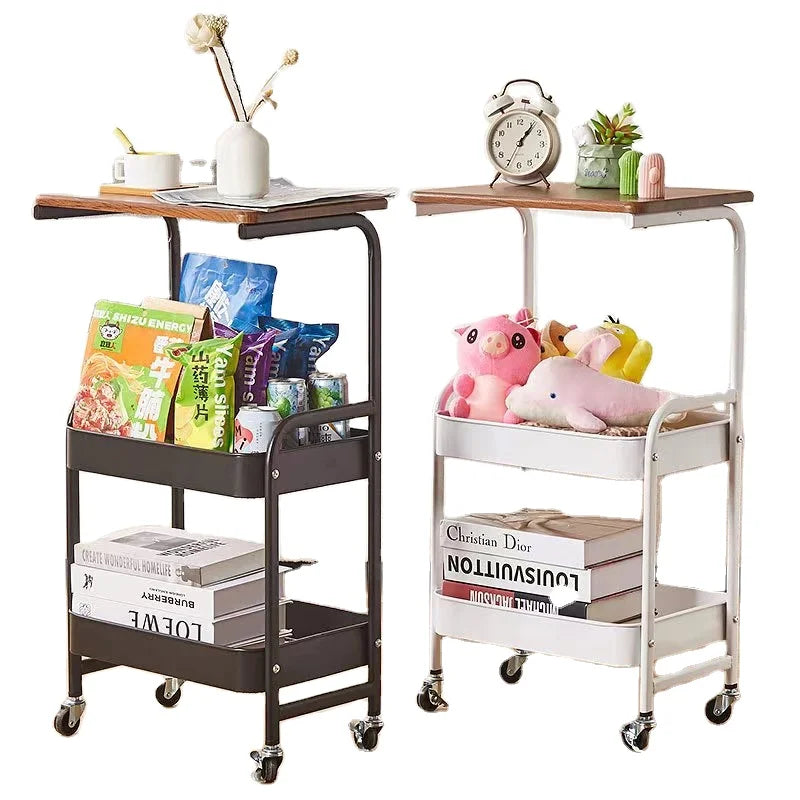 Custom Wholesale Metal 3 Tier Utility Storage Trolley Side Table Organizer Storage Cart Rolling Desk with Locking Wheels