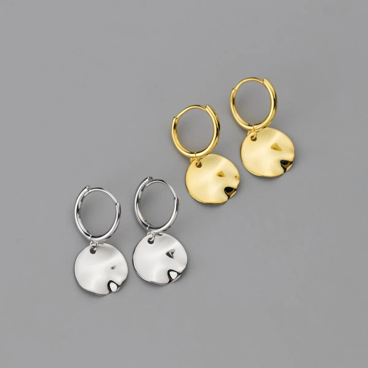 Fashion Earrings Jewelry 925 Sterling Silver Punk Earring Irregular Wave Shaped Round Surface Gold Plated Hoop Earrings Women