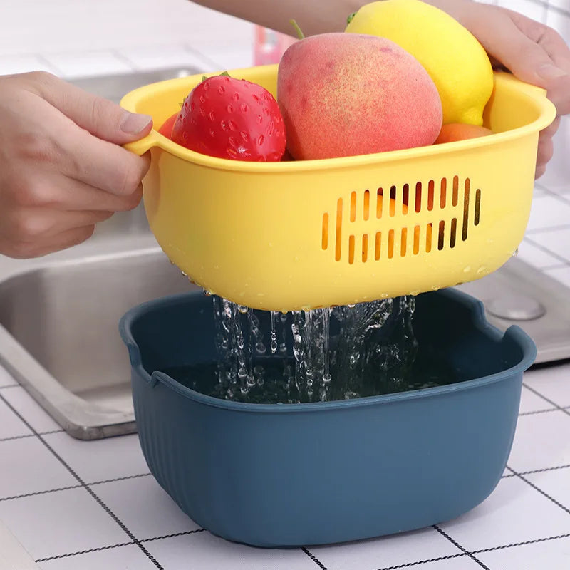 2026 New Arrive Double Layer Plastic Drain Basket Kitchen Tools Food Washing Basket