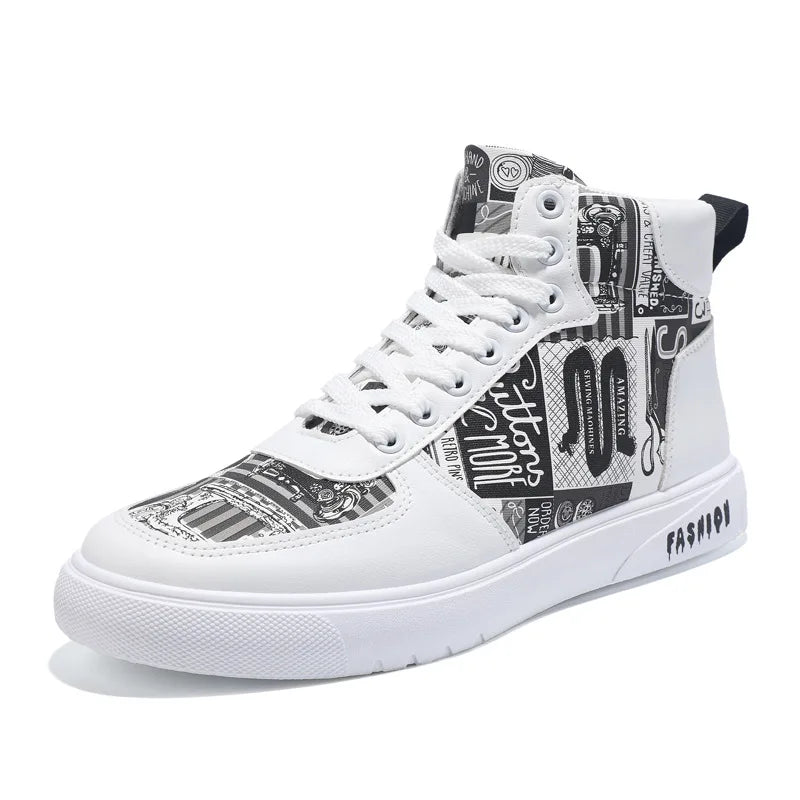 2026 Autumn New Fashion Men's Shoes Personalized Graffiti High Top Men's Shoes Casual Four Seasons Student Sports Board Shoes