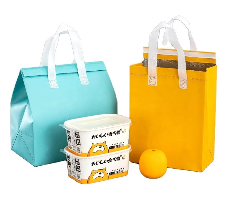 Recyclable Aluminum Foil Non-Woven Cold Insulation Bento Bag Handheld Insulated Food Preservation Print for Cake Sandwich Sal