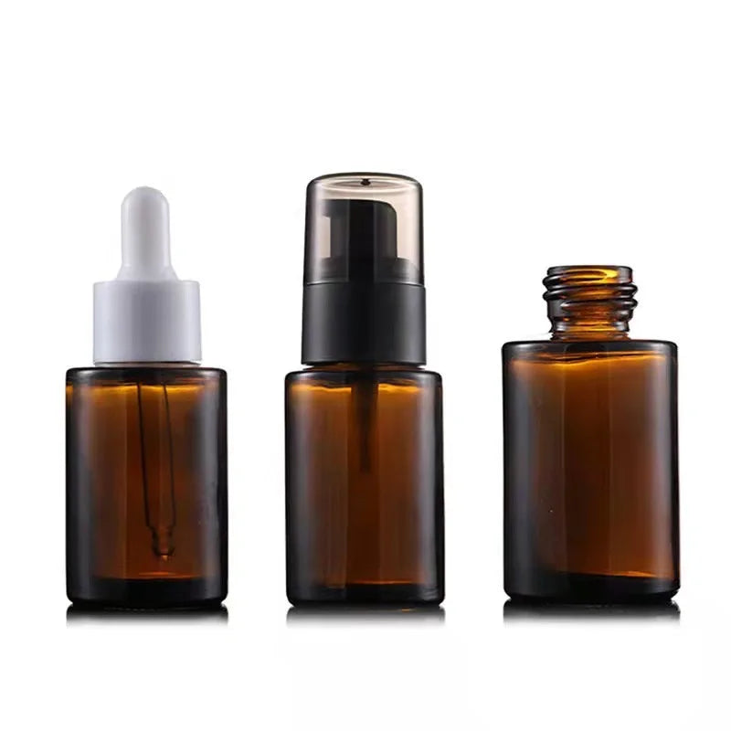 HOT Luxury 20ml Amber clear Flat Shoulder Cylinder Thick Glass Dropper Bottle for Serum Essential Oil Perfume Lotion
