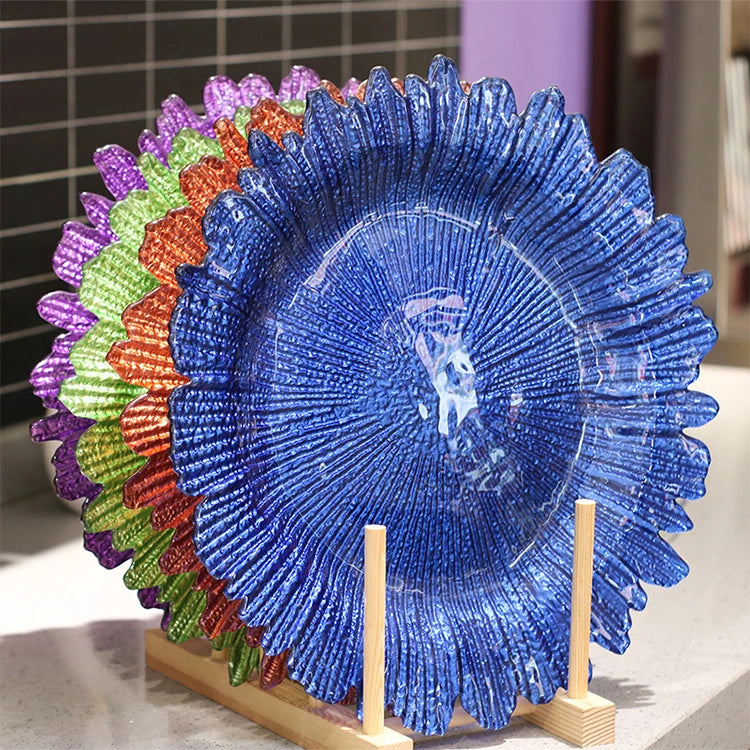 Wholesale 13 Inch 33cm Under Plates Wedding Party Table Decorative Gold Glass Reef Wedding Charger Plates