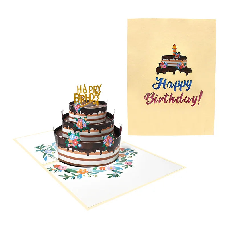 Amazon Hot Sales Handmade Gift Candy Round Birthday Cake Pop-up 3d Card